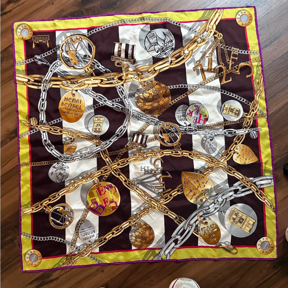 Henri Bendel Gold and Silver Chain Pattern large silk scarf